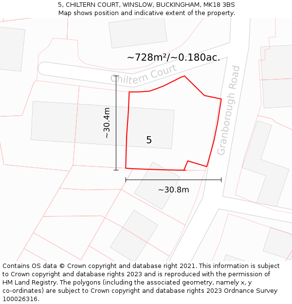 5, CHILTERN COURT, WINSLOW, BUCKINGHAM, MK18 3BS: Plot and title map