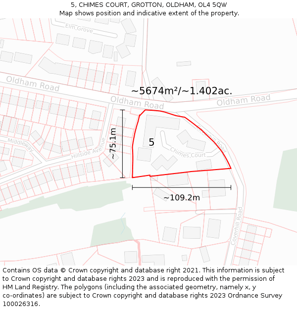 5, CHIMES COURT, GROTTON, OLDHAM, OL4 5QW: Plot and title map