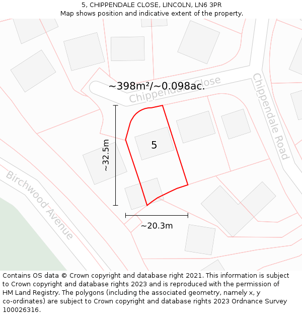 5, CHIPPENDALE CLOSE, LINCOLN, LN6 3PR: Plot and title map