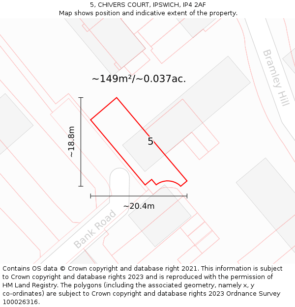 5, CHIVERS COURT, IPSWICH, IP4 2AF: Plot and title map