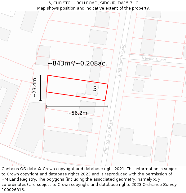 5, CHRISTCHURCH ROAD, SIDCUP, DA15 7HG: Plot and title map