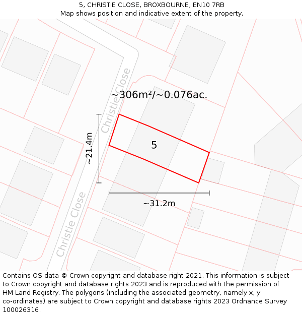 5, CHRISTIE CLOSE, BROXBOURNE, EN10 7RB: Plot and title map
