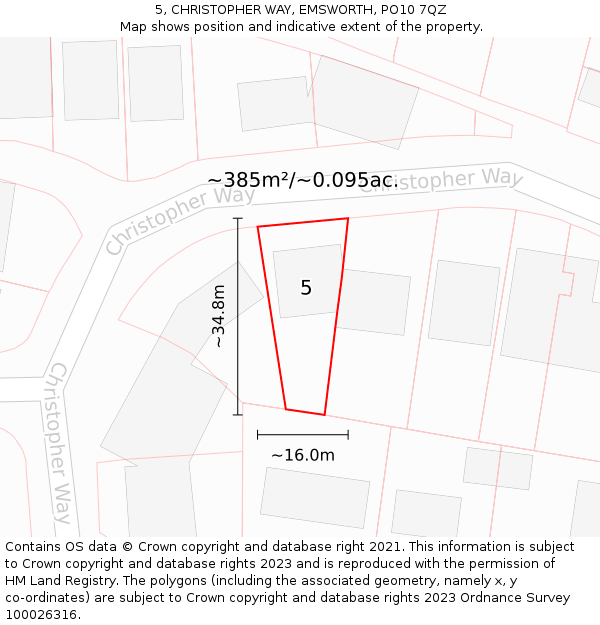 5, CHRISTOPHER WAY, EMSWORTH, PO10 7QZ: Plot and title map