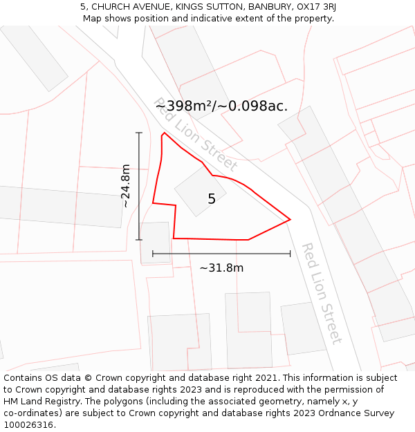 5, CHURCH AVENUE, KINGS SUTTON, BANBURY, OX17 3RJ: Plot and title map