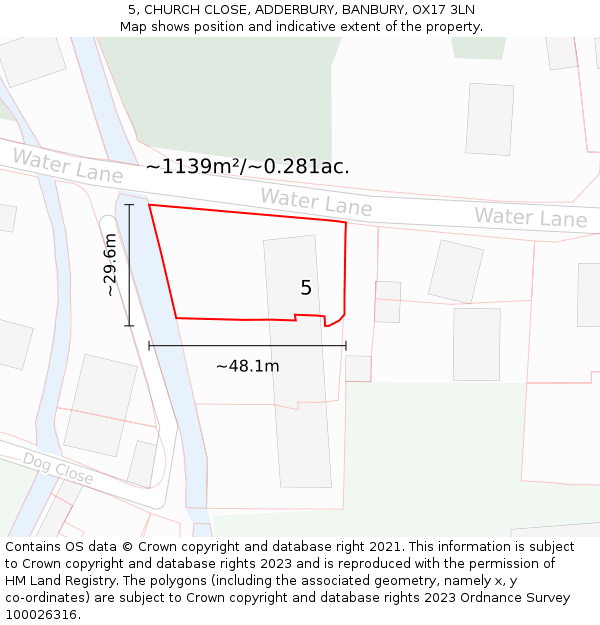 5, CHURCH CLOSE, ADDERBURY, BANBURY, OX17 3LN: Plot and title map