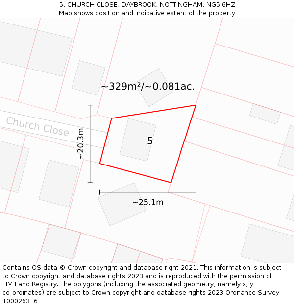 5, CHURCH CLOSE, DAYBROOK, NOTTINGHAM, NG5 6HZ: Plot and title map