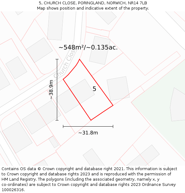 5, CHURCH CLOSE, PORINGLAND, NORWICH, NR14 7LB: Plot and title map