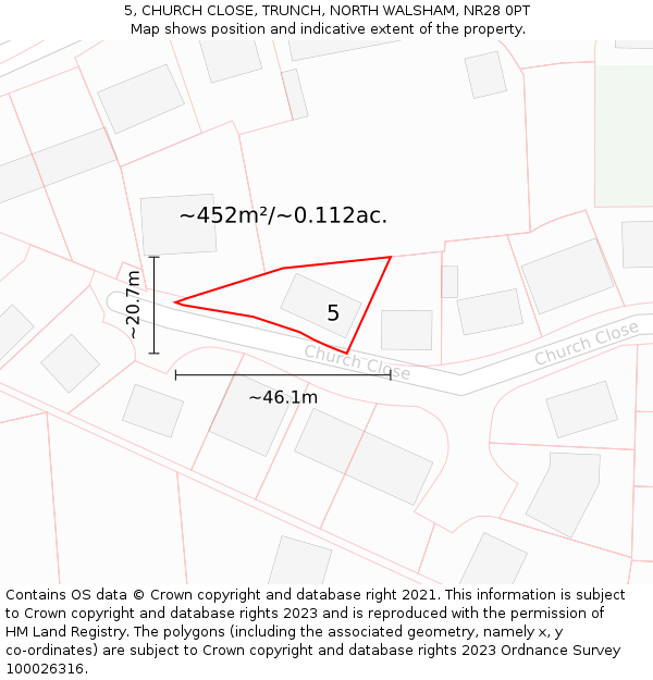 5, CHURCH CLOSE, TRUNCH, NORTH WALSHAM, NR28 0PT: Plot and title map