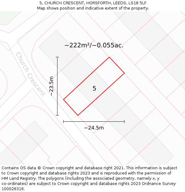 5, CHURCH CRESCENT, HORSFORTH, LEEDS, LS18 5LF: Plot and title map