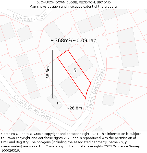 5, CHURCH DOWN CLOSE, REDDITCH, B97 5ND: Plot and title map