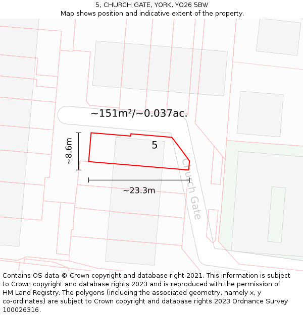 5, CHURCH GATE, YORK, YO26 5BW: Plot and title map