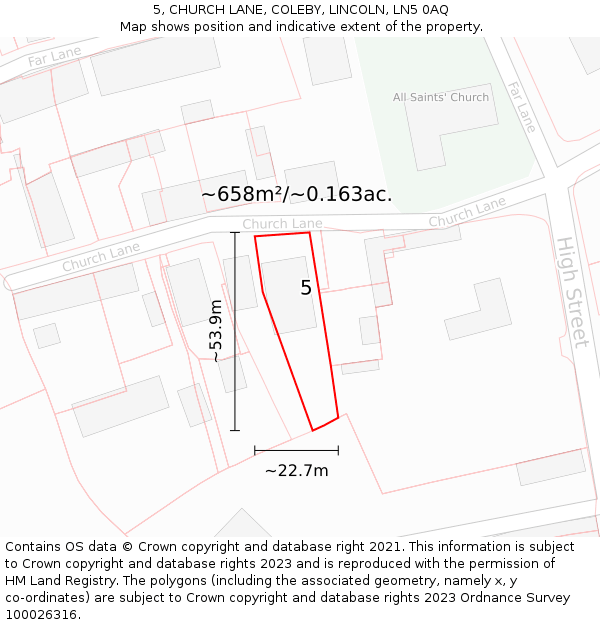 5, CHURCH LANE, COLEBY, LINCOLN, LN5 0AQ: Plot and title map