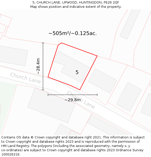 5, CHURCH LANE, UPWOOD, HUNTINGDON, PE26 2QF: Plot and title map