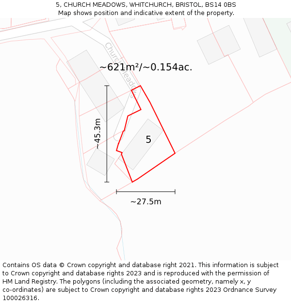 5, CHURCH MEADOWS, WHITCHURCH, BRISTOL, BS14 0BS: Plot and title map
