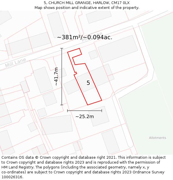 5, CHURCH MILL GRANGE, HARLOW, CM17 0LX: Plot and title map