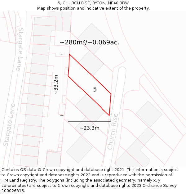 5, CHURCH RISE, RYTON, NE40 3DW: Plot and title map