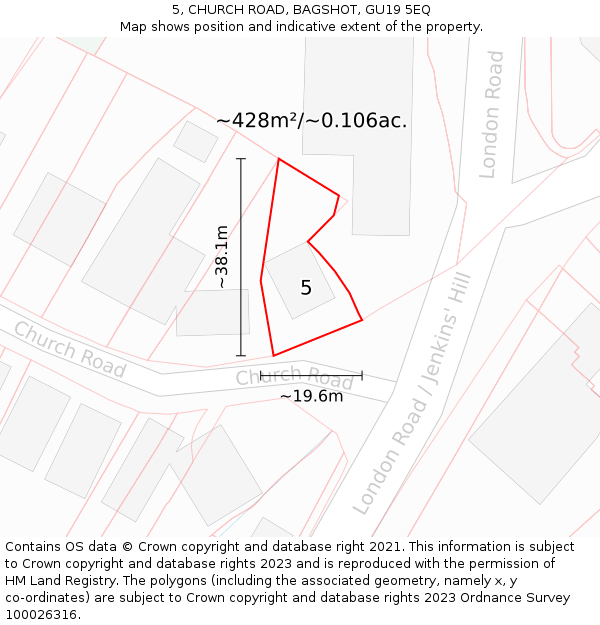 5, CHURCH ROAD, BAGSHOT, GU19 5EQ: Plot and title map