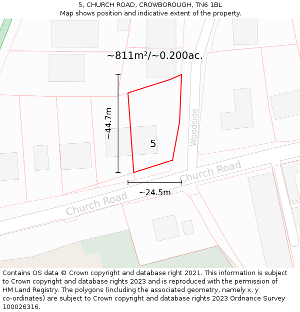 5, CHURCH ROAD, CROWBOROUGH, TN6 1BL: Plot and title map