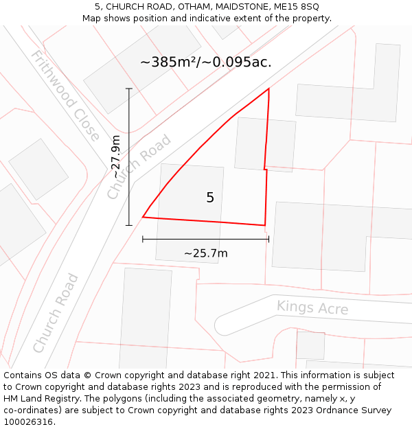 5, CHURCH ROAD, OTHAM, MAIDSTONE, ME15 8SQ: Plot and title map