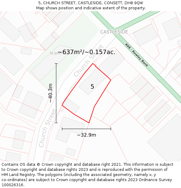 5, CHURCH STREET, CASTLESIDE, CONSETT, DH8 9QW: Plot and title map