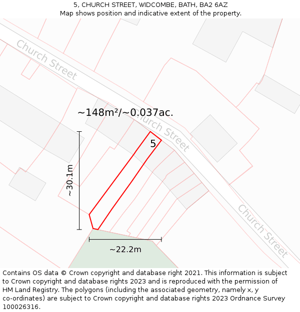 5, CHURCH STREET, WIDCOMBE, BATH, BA2 6AZ: Plot and title map