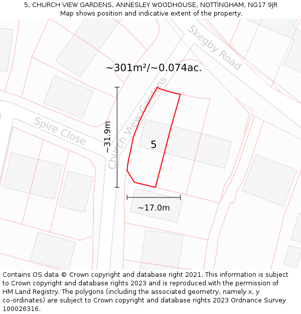 5, CHURCH VIEW GARDENS, ANNESLEY WOODHOUSE, NOTTINGHAM, NG17 9JR: Plot and title map