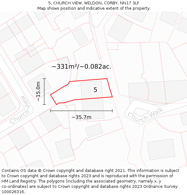 5, CHURCH VIEW, WELDON, CORBY, NN17 3LF: Plot and title map