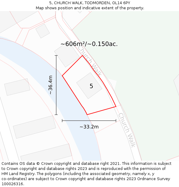 5, CHURCH WALK, TODMORDEN, OL14 6PY: Plot and title map