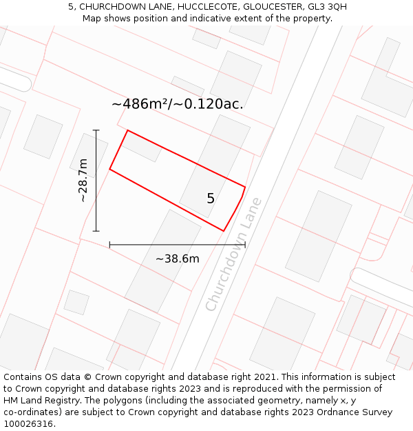 5, CHURCHDOWN LANE, HUCCLECOTE, GLOUCESTER, GL3 3QH: Plot and title map