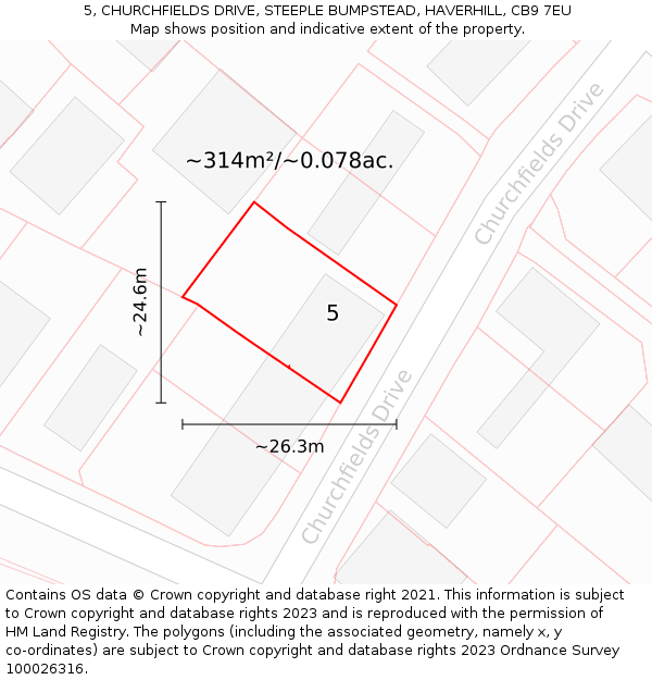 5, CHURCHFIELDS DRIVE, STEEPLE BUMPSTEAD, HAVERHILL, CB9 7EU: Plot and title map