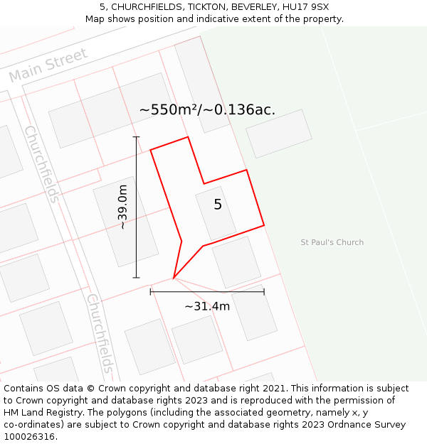 5, CHURCHFIELDS, TICKTON, BEVERLEY, HU17 9SX: Plot and title map