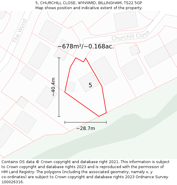 5, CHURCHILL CLOSE, WYNYARD, BILLINGHAM, TS22 5GP: Plot and title map