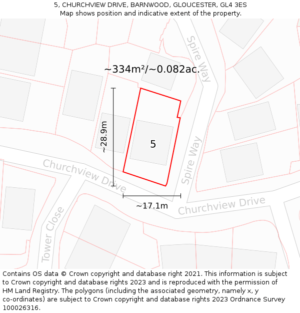 5, CHURCHVIEW DRIVE, BARNWOOD, GLOUCESTER, GL4 3ES: Plot and title map