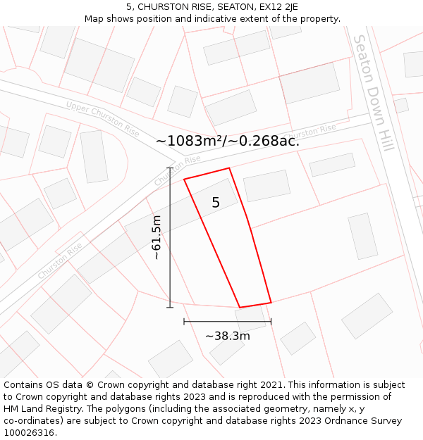 5, CHURSTON RISE, SEATON, EX12 2JE: Plot and title map