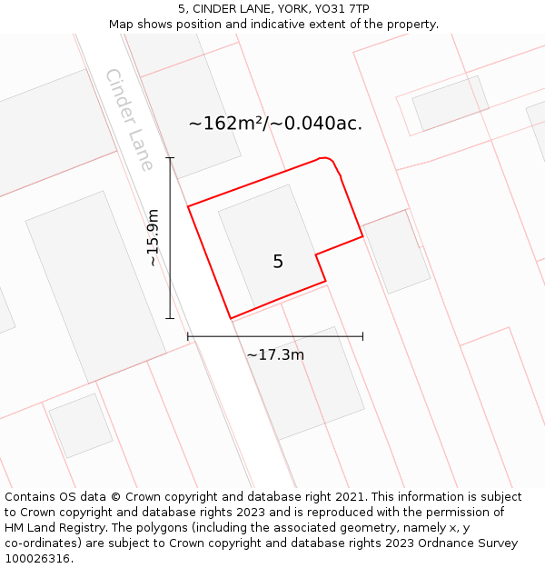 5, CINDER LANE, YORK, YO31 7TP: Plot and title map