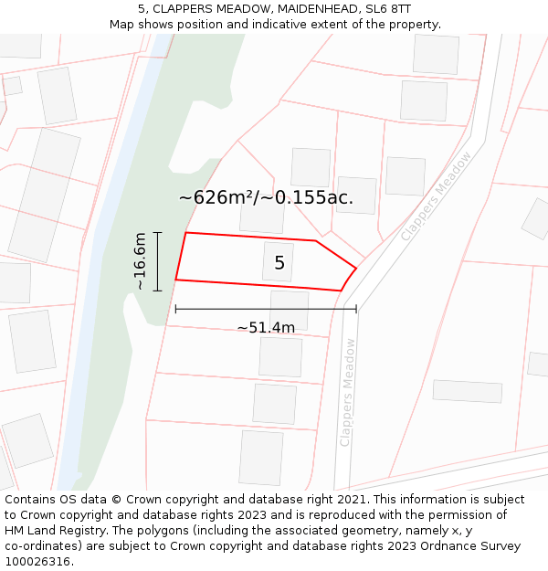 5, CLAPPERS MEADOW, MAIDENHEAD, SL6 8TT: Plot and title map