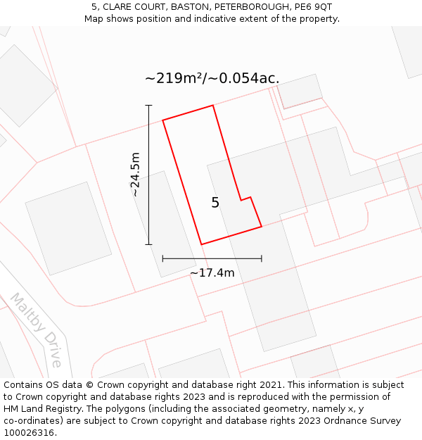 5, CLARE COURT, BASTON, PETERBOROUGH, PE6 9QT: Plot and title map