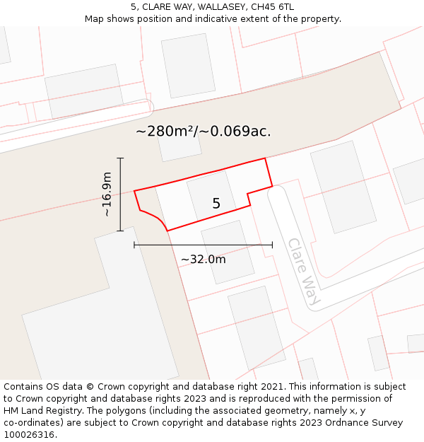 5, CLARE WAY, WALLASEY, CH45 6TL: Plot and title map