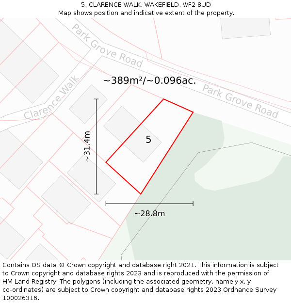 5, CLARENCE WALK, WAKEFIELD, WF2 8UD: Plot and title map