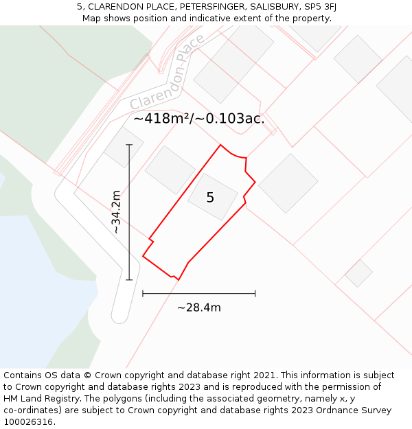 5, CLARENDON PLACE, PETERSFINGER, SALISBURY, SP5 3FJ: Plot and title map