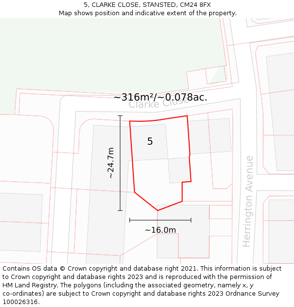 5, CLARKE CLOSE, STANSTED, CM24 8FX: Plot and title map