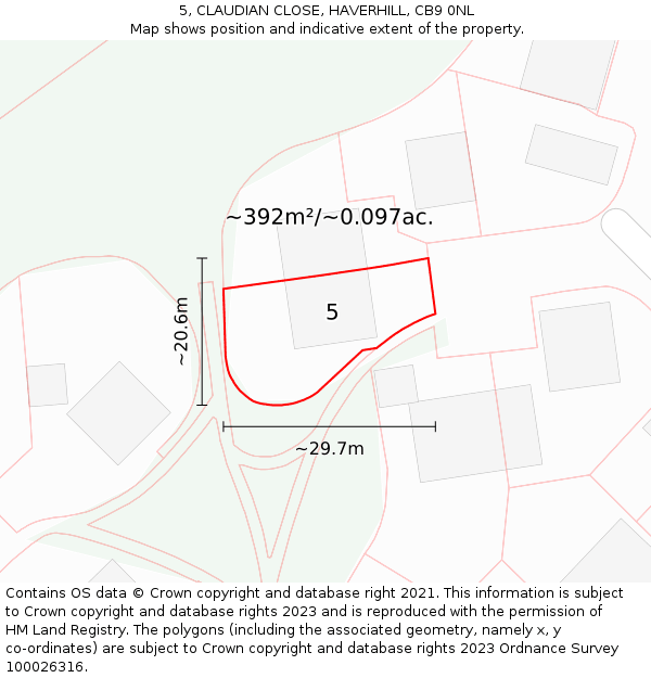 5, CLAUDIAN CLOSE, HAVERHILL, CB9 0NL: Plot and title map