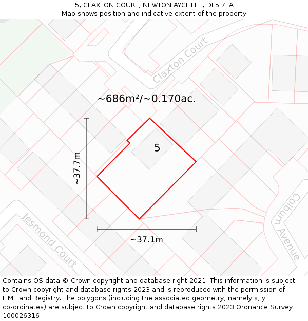 5, CLAXTON COURT, NEWTON AYCLIFFE, DL5 7LA: Plot and title map