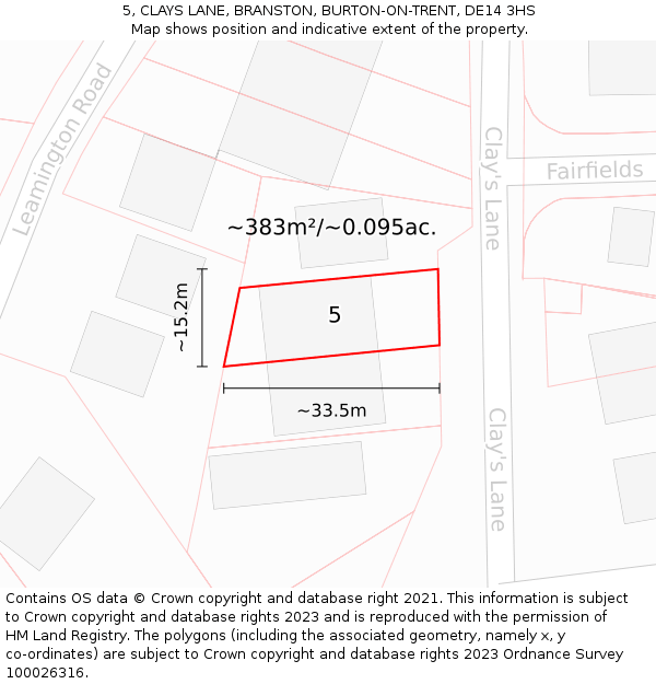 5, CLAYS LANE, BRANSTON, BURTON-ON-TRENT, DE14 3HS: Plot and title map