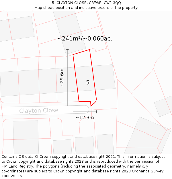 5, CLAYTON CLOSE, CREWE, CW1 3QQ: Plot and title map