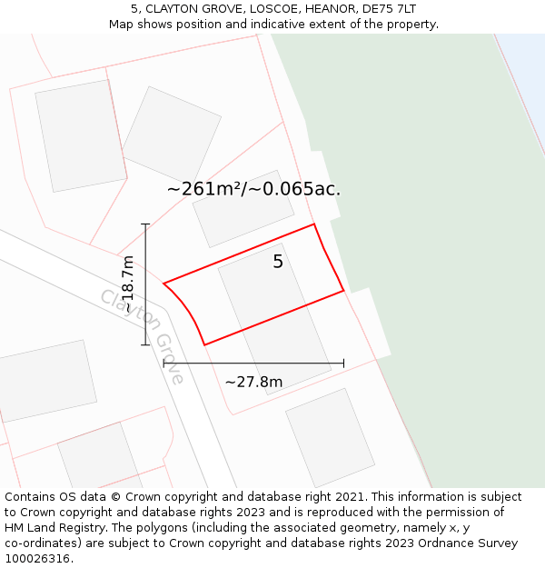 5, CLAYTON GROVE, LOSCOE, HEANOR, DE75 7LT: Plot and title map