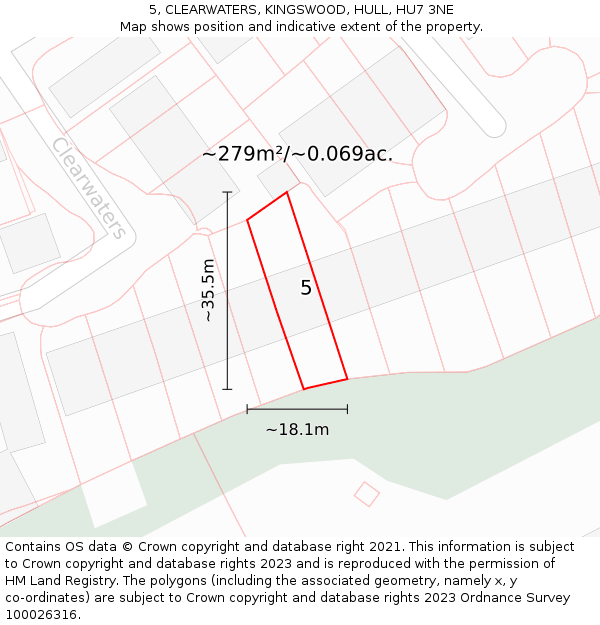 5, CLEARWATERS, KINGSWOOD, HULL, HU7 3NE: Plot and title map