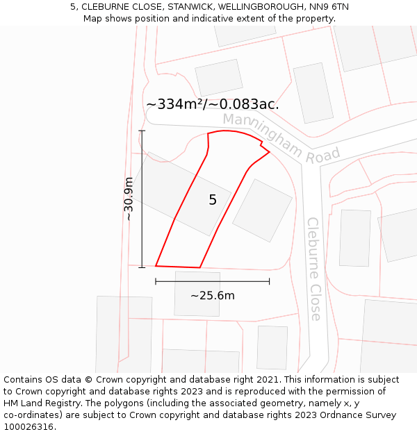 5, CLEBURNE CLOSE, STANWICK, WELLINGBOROUGH, NN9 6TN: Plot and title map