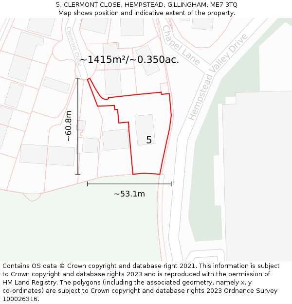 5, CLERMONT CLOSE, HEMPSTEAD, GILLINGHAM, ME7 3TQ: Plot and title map