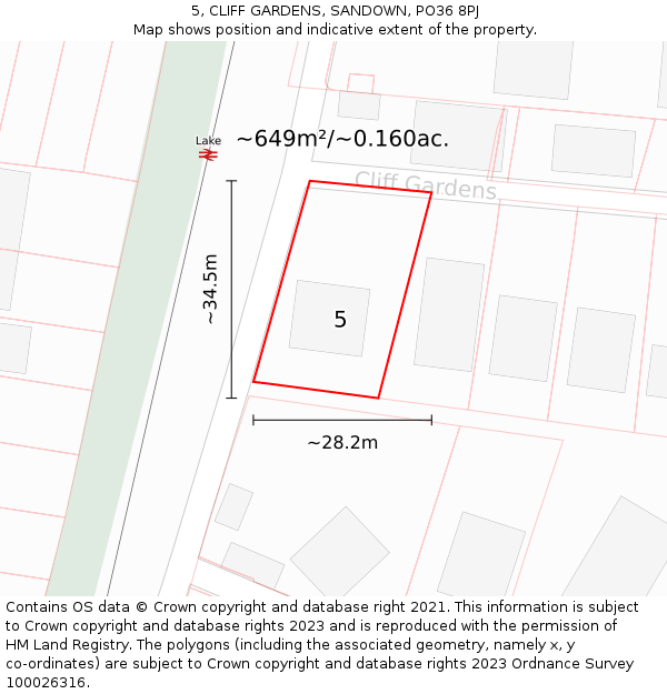 5, CLIFF GARDENS, SANDOWN, PO36 8PJ: Plot and title map